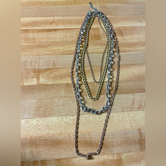 Elegant Silver, Copper, and Gold Layered Necklace in Different Chains - Picture 1 of 4
